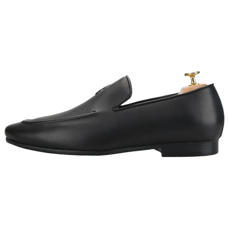Piergitar New Style Black Calfskin Men's Loafers With Flash Buckle GZ Same Model Handmade Moccasins Slip-On Smoking Slippers