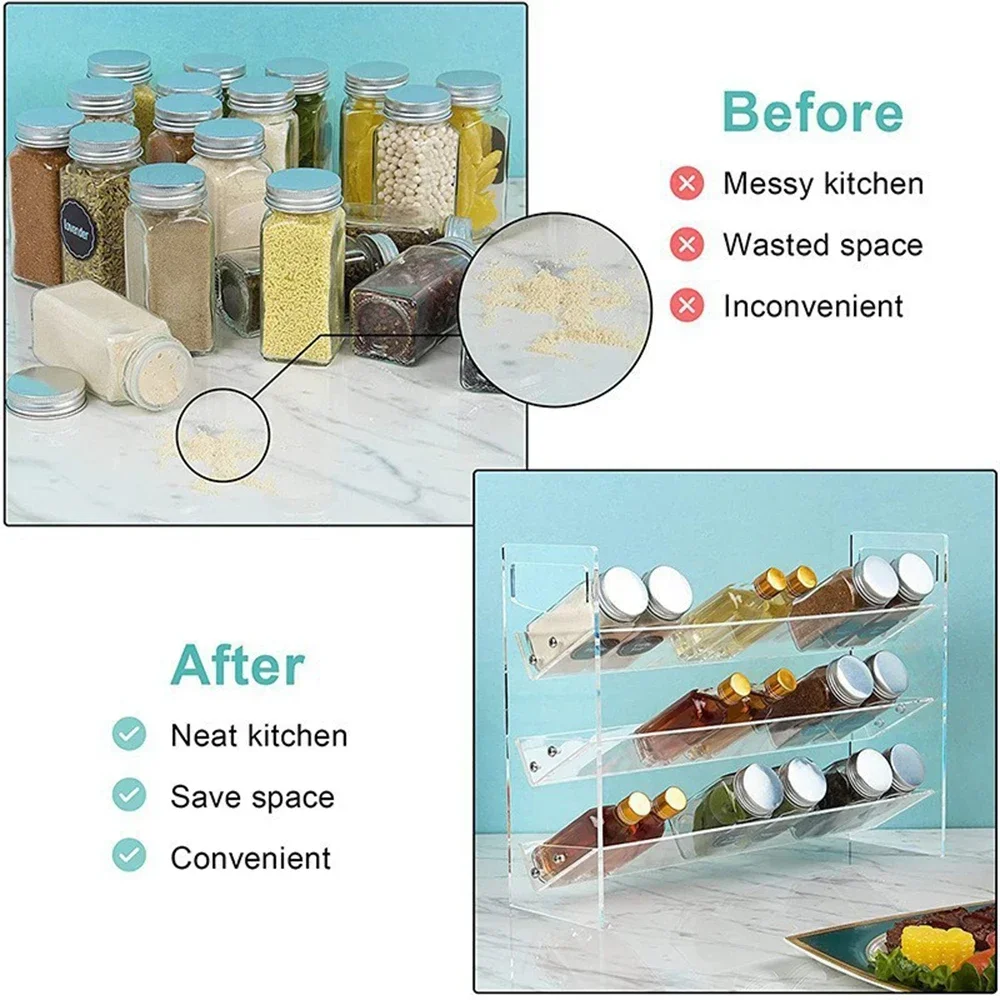 Simple Three-layer Acrylic Spice Display Rack for Home Kitchen Countertop Transparent Spice Rack Multi-functional Storage Rack