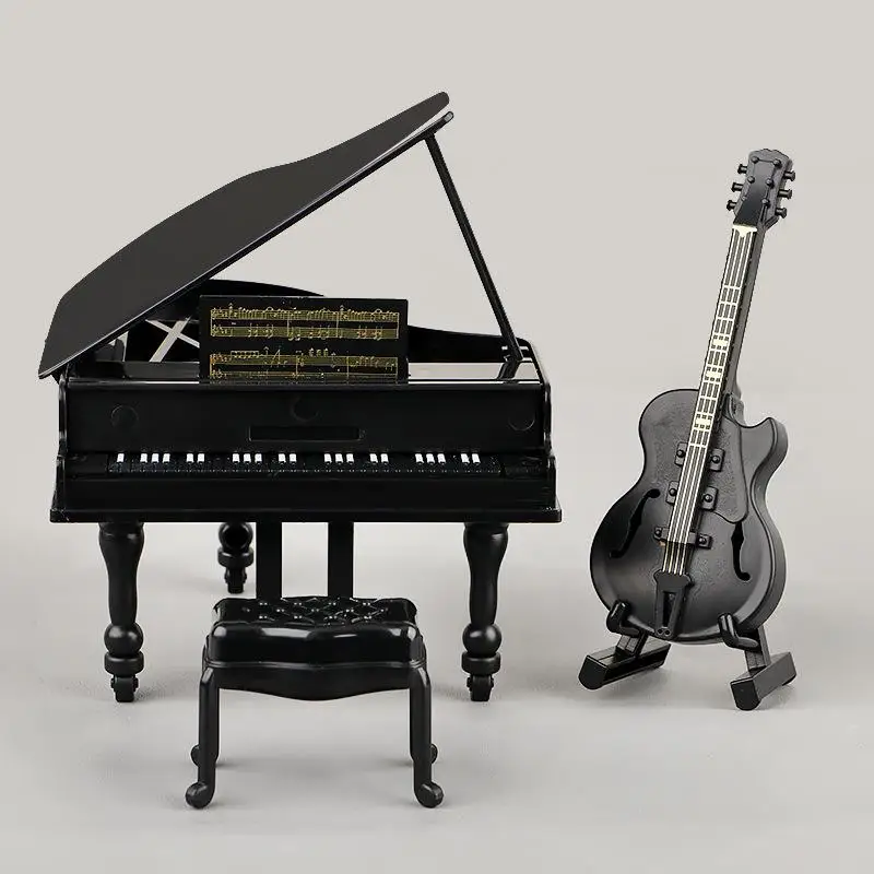 Miniatura de Instrumento Musical para Casa de Muñecas, 3 Piezas, Simulación de Piano de Cola, Guitarra y Violonchelo, Accesorio de Decoración para Escenas del Hogar