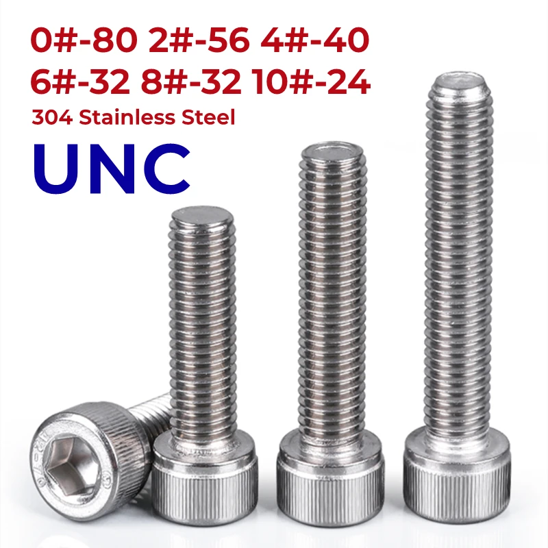 

UNC 0#-80 2#-56 4#-40 6#-32 8#-32 10#-24 304 Stainless Steel Cup Head Hexagon Socket Bolt American Cheese Head Hex Socket Screw