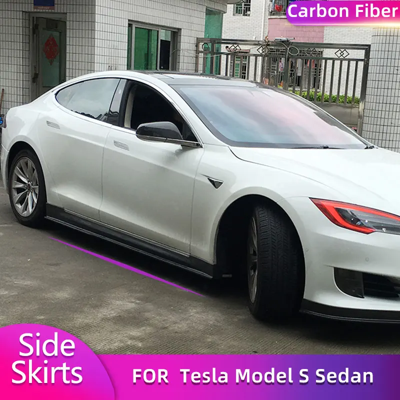 

Carbon Fiber Side Skirts Extensions for Tesla Model S Sedan 4-Door 2014 2015 Car Racing Side Bumper Apron Lip Skirt Body Kits