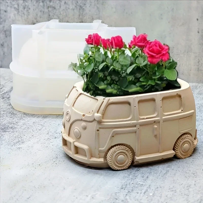 

1pc Camper Van Concrete Cement Flower Pot Silicone Mold Succulent Planter Silicone Mould Clay DIY Crafts Storage Box Storage