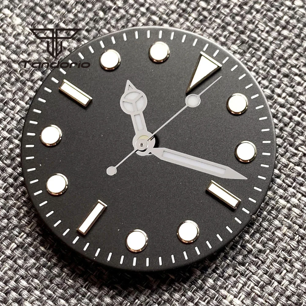 tandorio 29 mm schwarzes/blaues/grünes steriles Zifferblatt mit silbernen Zeigern, passend für NH35 NH36 ETA2824 PT5000 Miyota82 DG2813 Automatikwerk 8