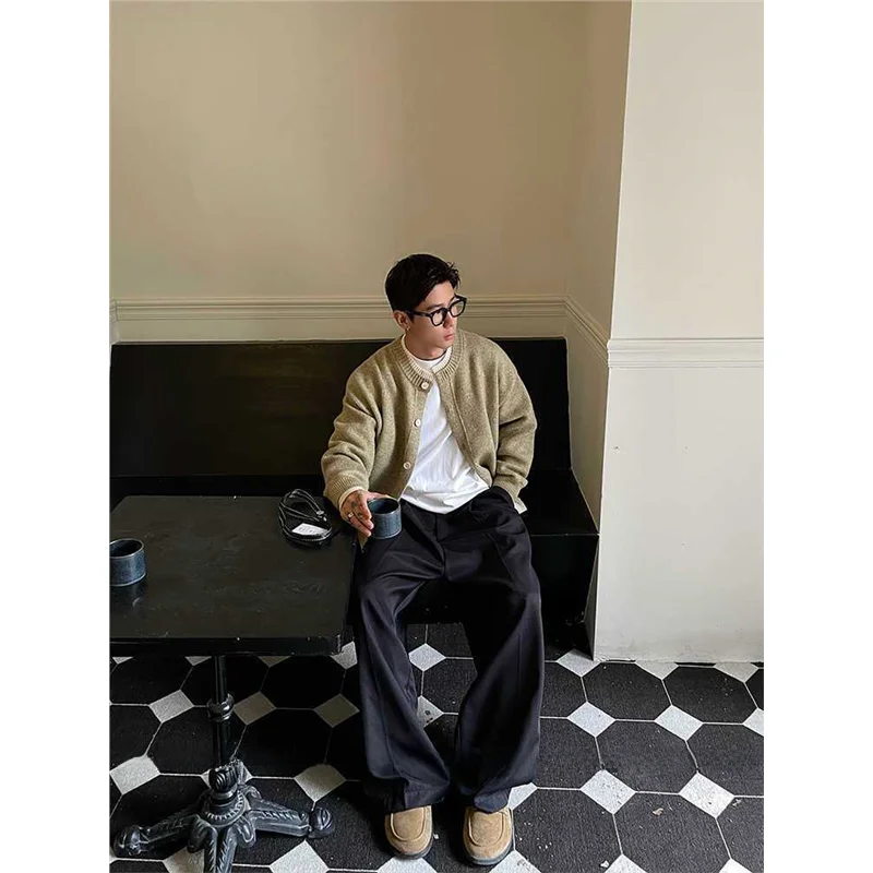 سترة محبوكة للرجال من American Sle معطف بطبقة مزدوجة وياقة مكونة من قطعتين سترة مفتوحة عصرية اللون Blo Lazy Old Money...