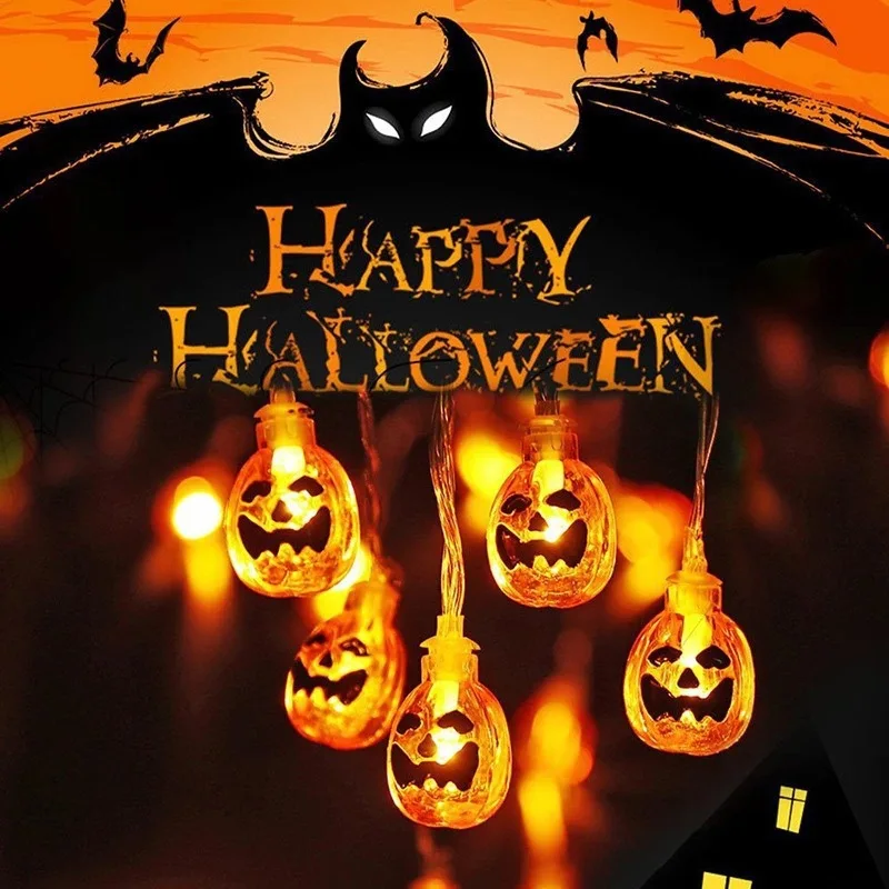 Halloween Pumpkin LED Lights, Flashing Spooky Bat Ghost Hand Decoration, Colorful Outdoor Festival Accessories, 3 M, 20 Lights