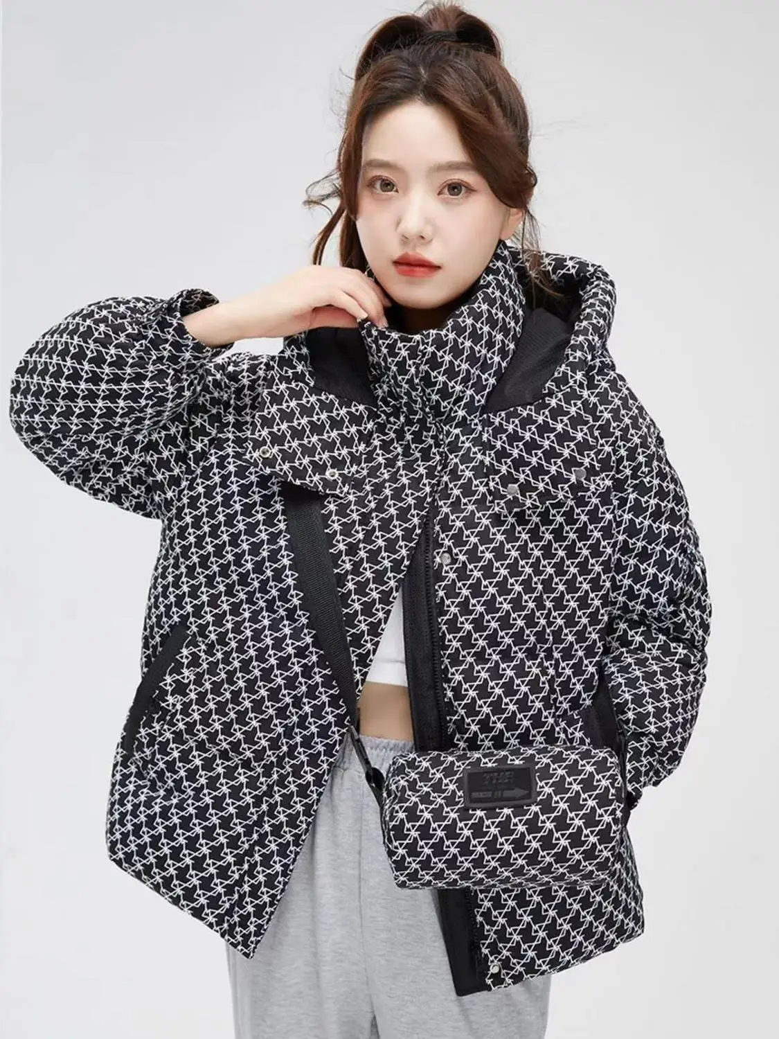 2024 Winter New Women\'s Down Cotton Jacket Loose Commuter Casual Printed Cotton Jacket