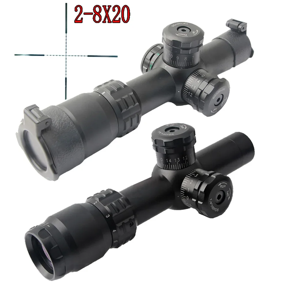 

Tactical Rifle Scope Optic Two type 2-8x20 Compact Rifle Scope with Adjustment Lock Rear Optical Glass for Hunting