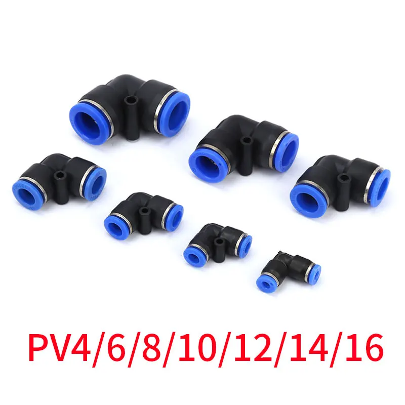 1Pcs Pneumatic Fittings PV series 4 6 8 10 12MM OD L Type Flow Speed Tube Plastic Quick Air Connectors