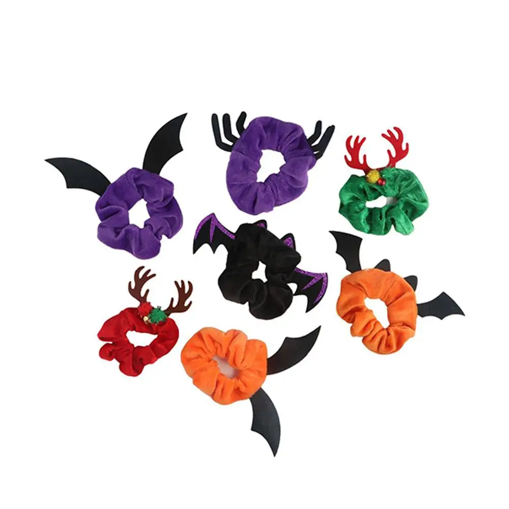 

Antler Spider Halloween Festival Hair Accessories Bat Women Hair Rope Ponytail Holder Flannel Scrunchies Elastic Hair Bands