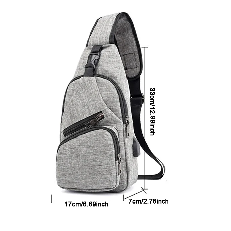 Bolso cruzado para hombre con interfaz de carga USB, bolso deportivo de tela para el pecho, senderismo al aire libre, viaje, bolso informal para ciclismo