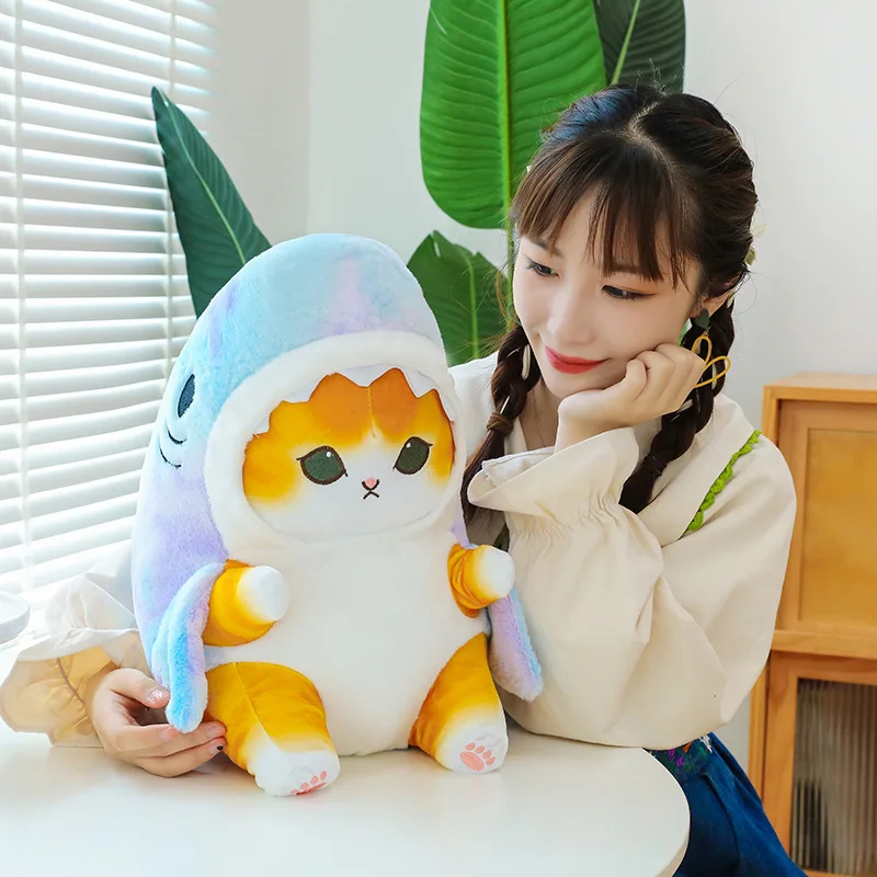 Funny Shark Cat Transformed Cat Doll Plush Toy for Kids, Kawaii Girl Rag Doll, Children\'s Pillow, Creative Gift, New Product