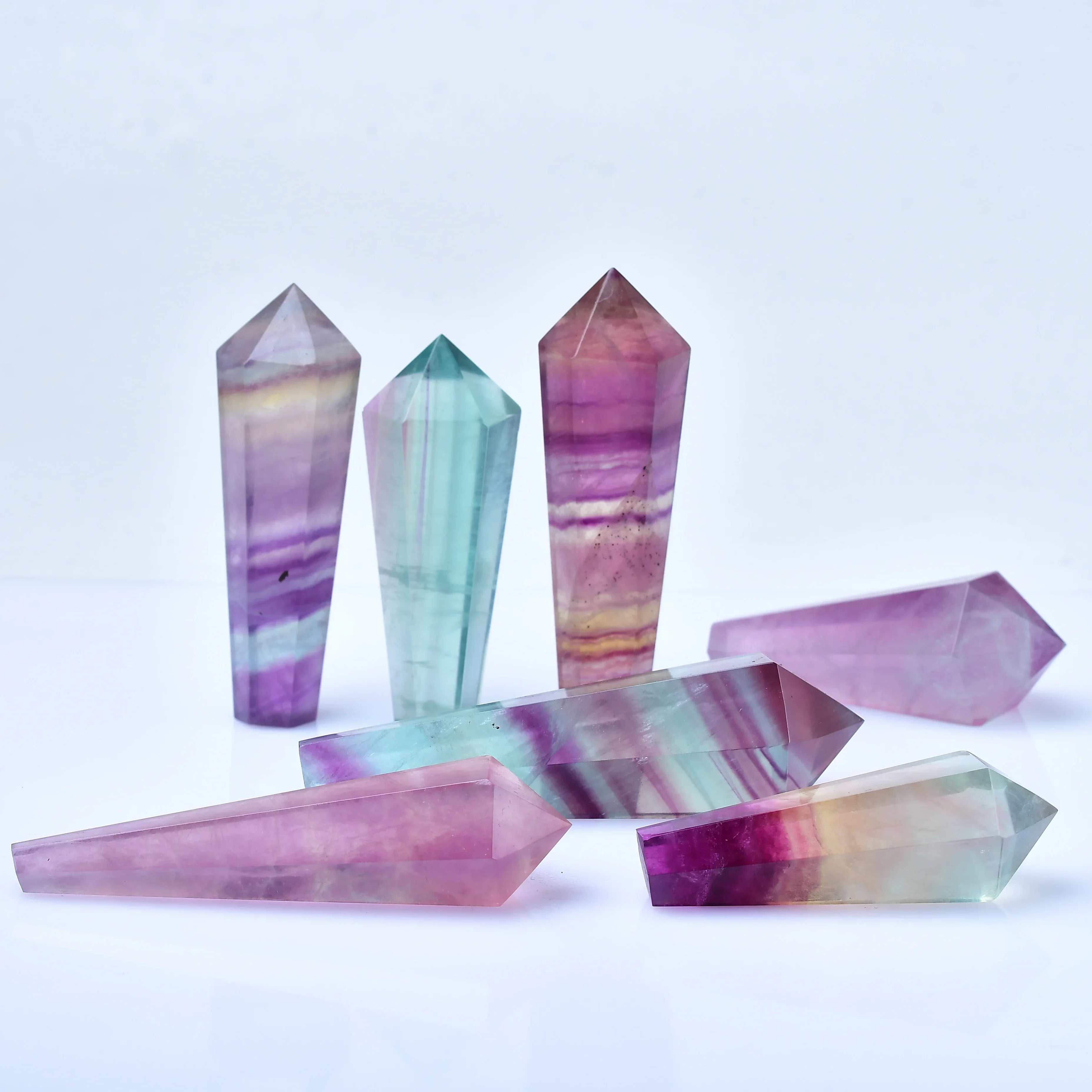 Natural Stone Colorful Fluorite Crystal Tower Home Decor Rock Wand Point Polished Quartz Obelisk Healing