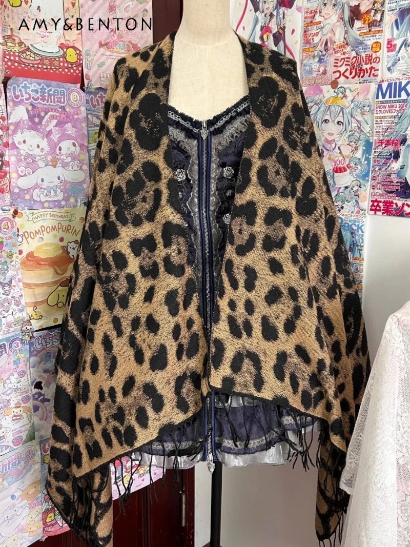 

2025 New Japanese Subculture Harajuku Goth Punk Style Travel Versatile Photo Photo Leopard Print Sexy Shawl Coat For Women
