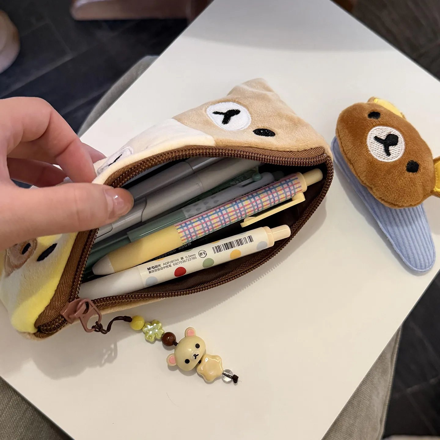 Rilakkuma Strap Pencil Case High Appearance Level Cute Large Capacity Storage Bag Portable Stationery Bag Perfect