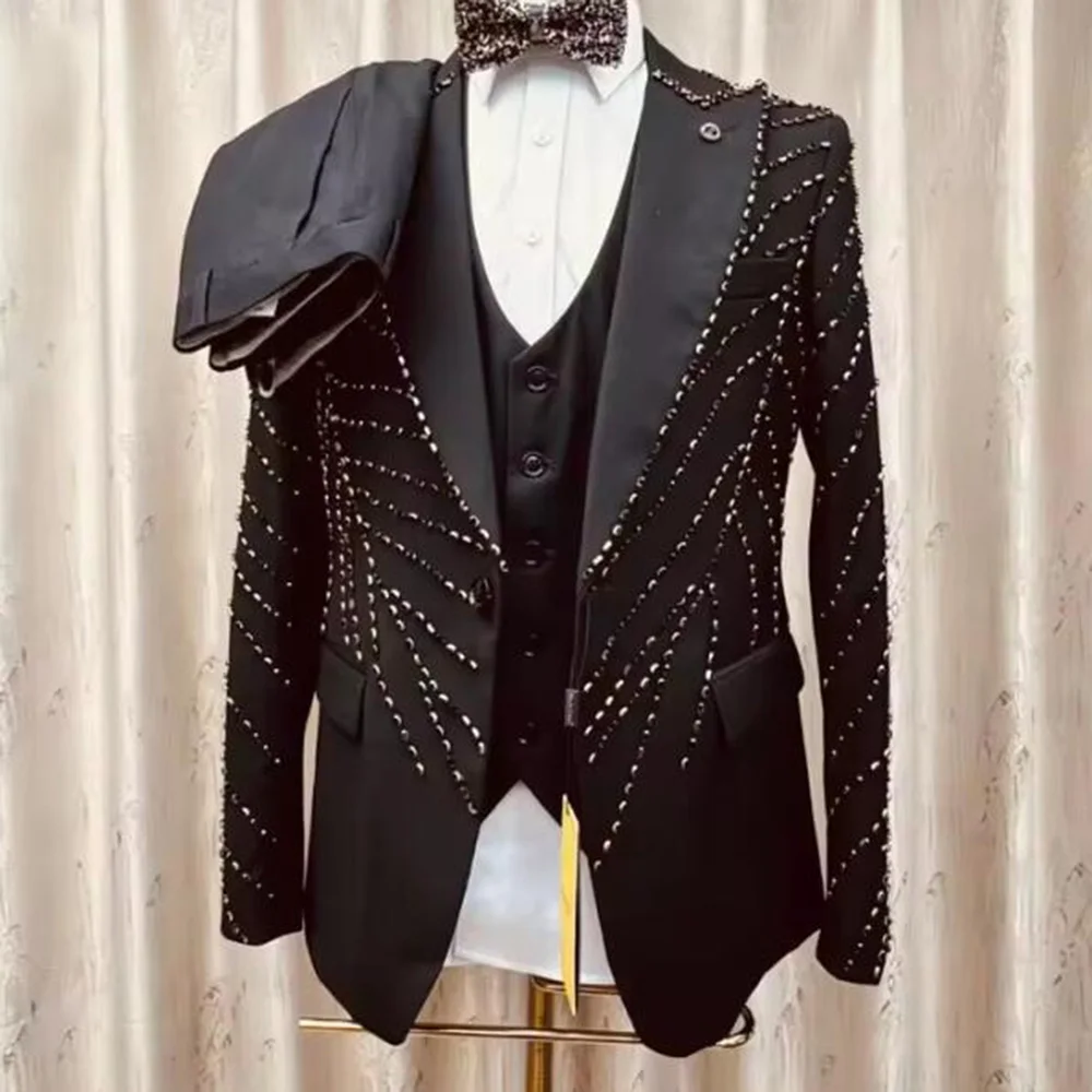 

Элегантный мужской костюм-тройка с бисером и камнями, свадебный смокинг для жениха, на заказ, для вечерних мероприятий и выпускных вечеров, мужской пиджак, Terno Masculinos 2026