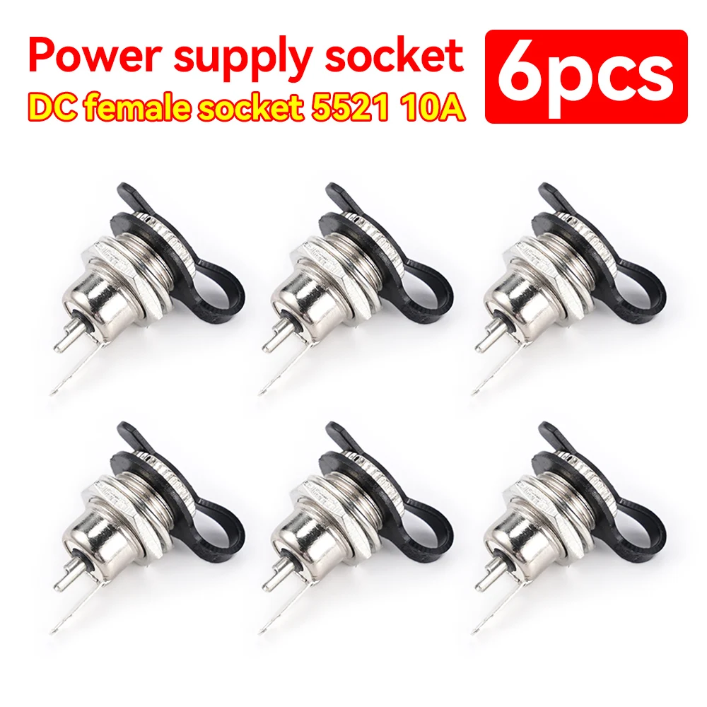 6Pcs Metal DC099 DC Power Supply Jack Female Panel Mount Connector 5.5x2.1mm 10A DC Charging Socket DIY Electronic Adapter