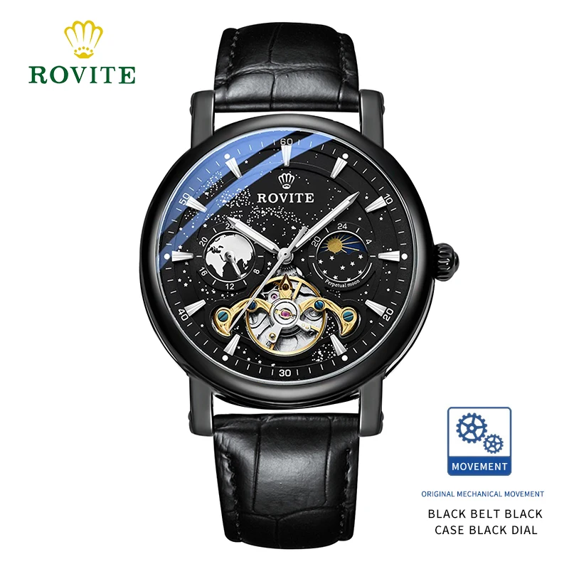 Men Watch Fashion Top Luxury Sport Men's Wristwatch Waterproof Luminous Leather Moon Phase Date Quartz Watches Manclock 9903P