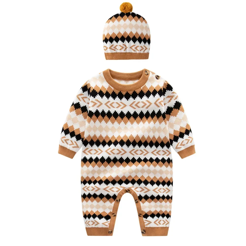 

New Autumn and Winte Baby Clothes Knitted Bodysuit Climbing Clothes Warm Fashionable British baby boy Sweater girl Romper