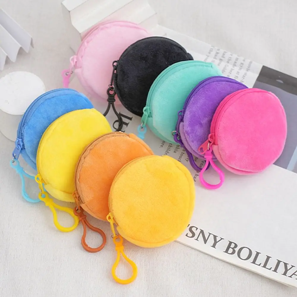 1Pcs Plush Round Coin Purse Mini Keychain Pure Color Cute Wallet Candy ID Card Bag Coin Bag for Women