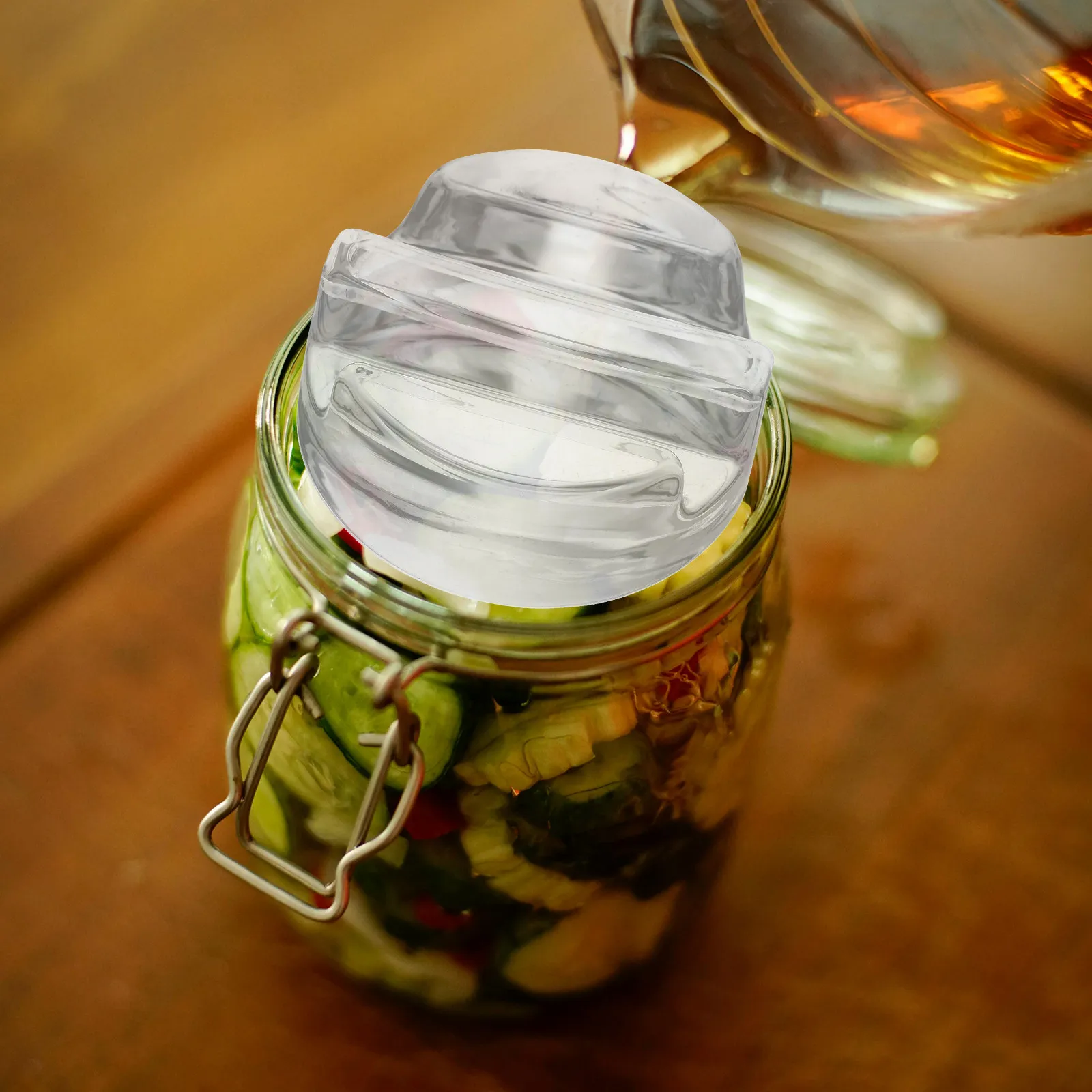 Tapa de fermentación de vidrio transparente resistente con agarre fácil para tarros de boca ancha, para repollo fermentado, kimchi, encurtidos, sidra y vino