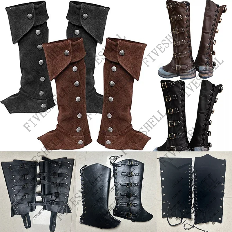 Unisex Medieval Gothic Punk Leg Armor Viking Warrior Knight Bandage Buckle Boots Case Cosplay Shoes Cover Hiking Foot Guard Prop