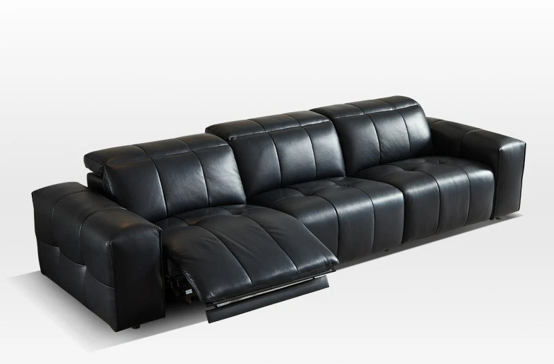 

Customizable Italian minimalist leather retractable living room black straight row adjustable function electric pixel sofa