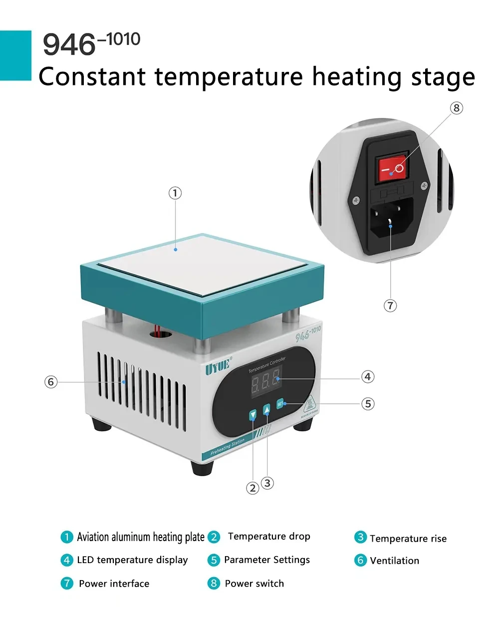 

UYUE 946C 946-1010 Constant Temperature Heating Station PCB Hot Plate Preheating Screen Frame Seprate BGA Reballing Phone Repair