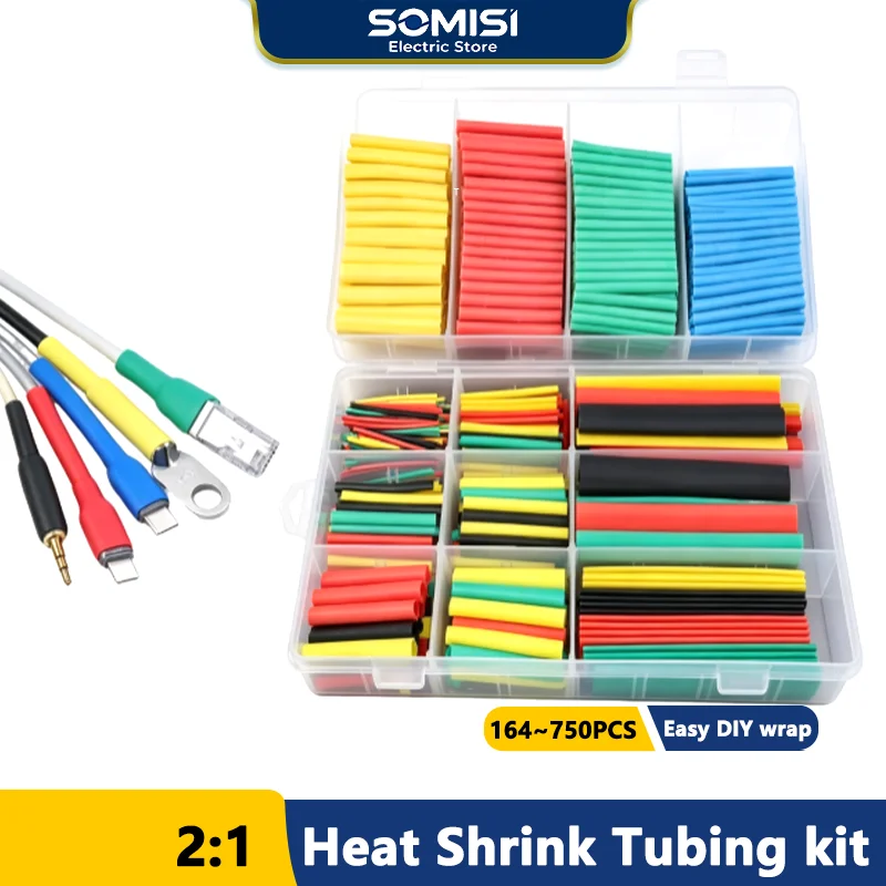 WeluvFit 164-750P 2:1 heat shrink tubing Eventronic cable wrapping electrical insulation heat shrink wrapping kit DIY cable kit