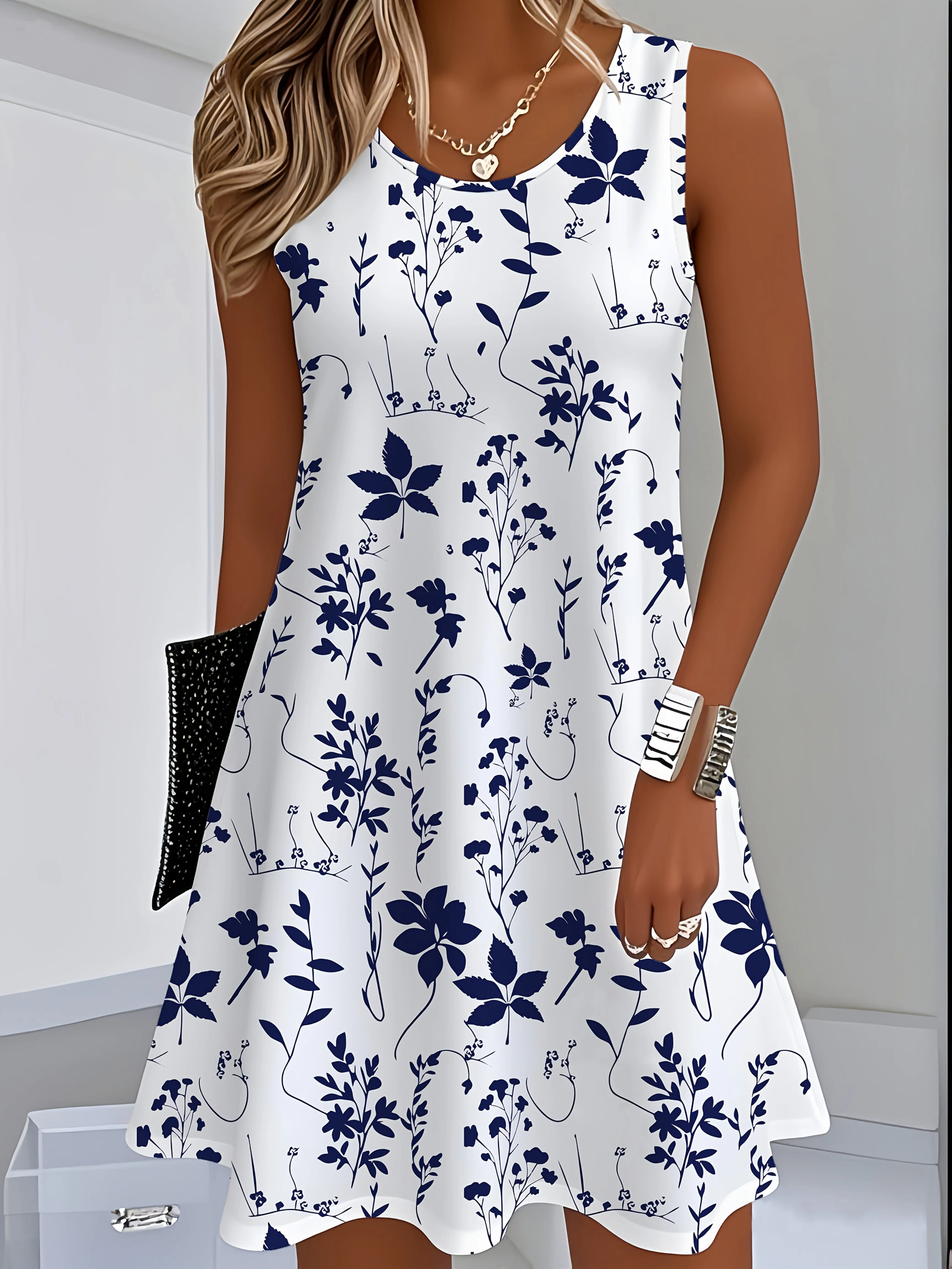 Lässiges Maxikleid mit Blumendruck für Damen, kurzärmeliges Kleid mit Rundhalsausschnitt, böhmisches Strandurlaubskleid, Y2k-Damenkleidung, T-Shirt