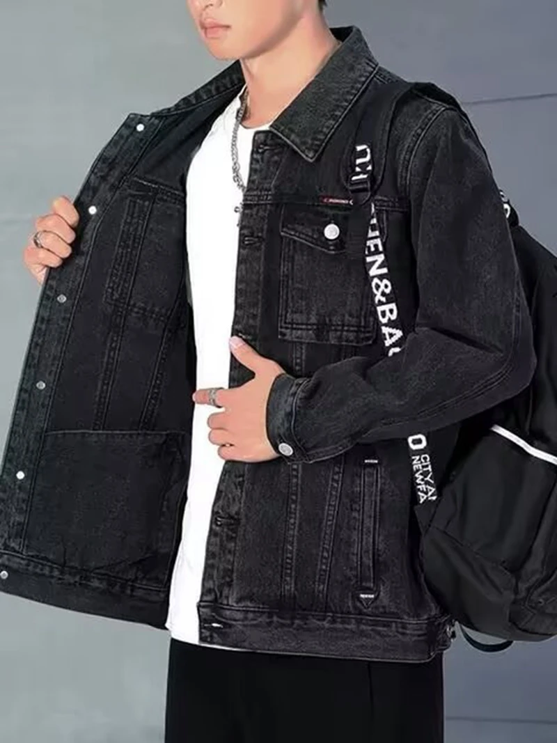 American Heavy Denim Men Workwear Coat Male Retro Streetwear Jeans Jackets Outdoor Classic Men Button Youthful Cow Boy Coat