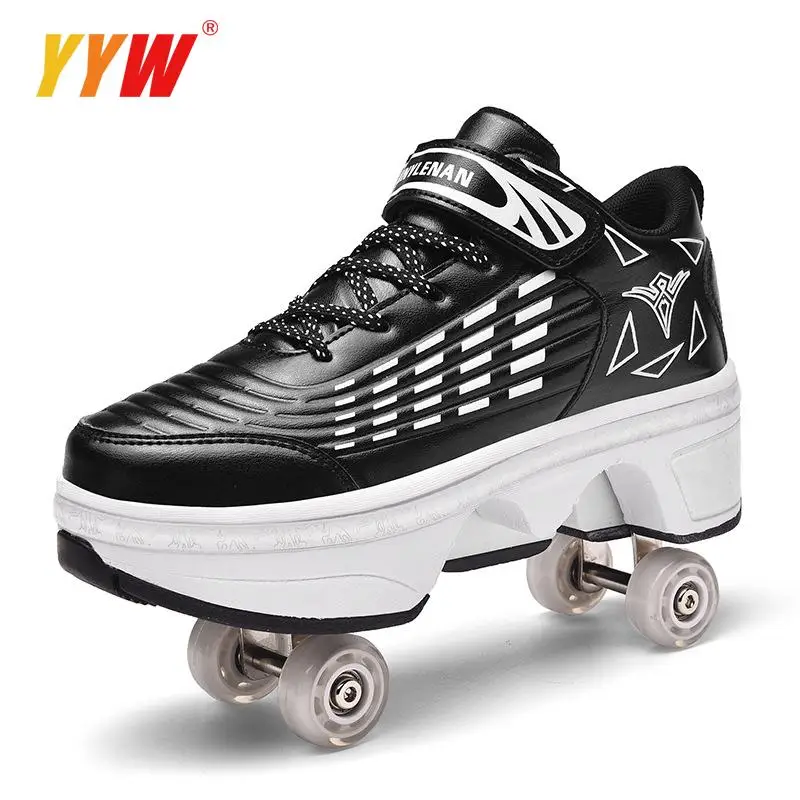 2024 New Dual-purpose Roller Skating Deformation Shoes Double Row Roller Skating Shoes Modified Version Four-wheel Running Shoes