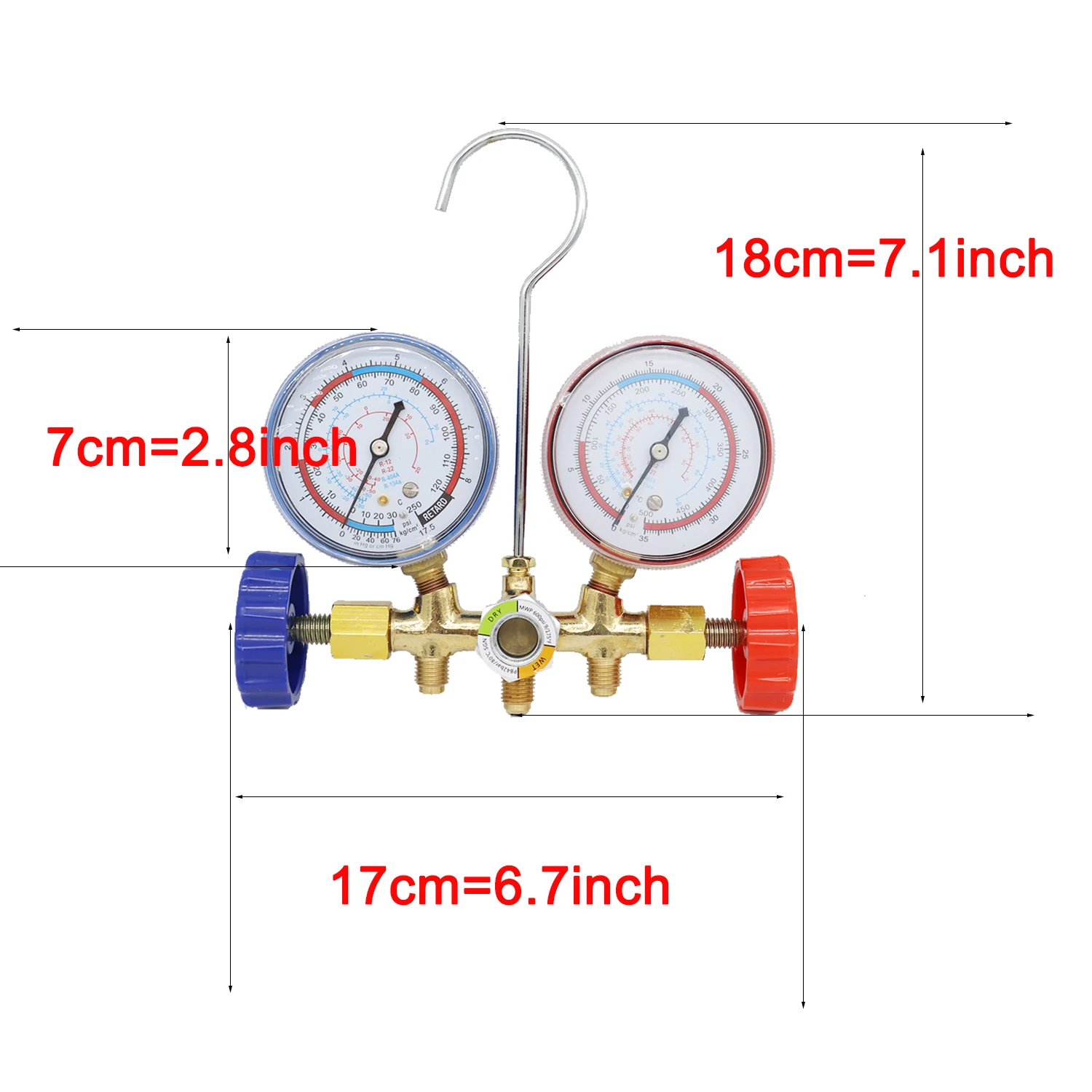 R134a 3 Way AC Diagnostic Manifold Gauge Set for Freon Charging, Fits Refrigeration Manifold Gauge Air R12 R22 R-404A R-134a