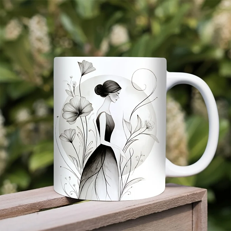 1pc Elegant floral pattern ceramic mug for women, stylish gift mug for ladies, suitable for home and office use.
