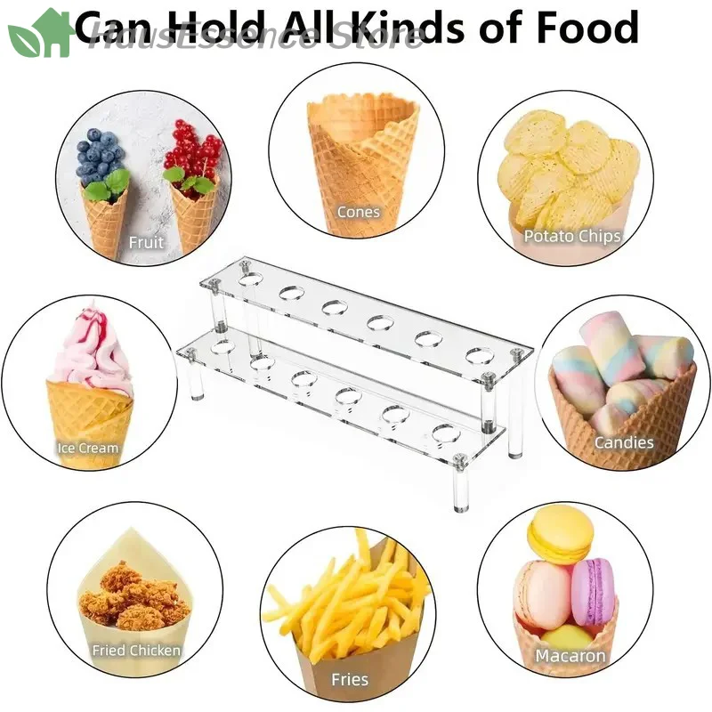 ※Trapezoidal Acrylic Ice Cream Cone Dessert Serving Holder Tray Waffle Cone Showcase Stand Storage Rack Party Food Baking