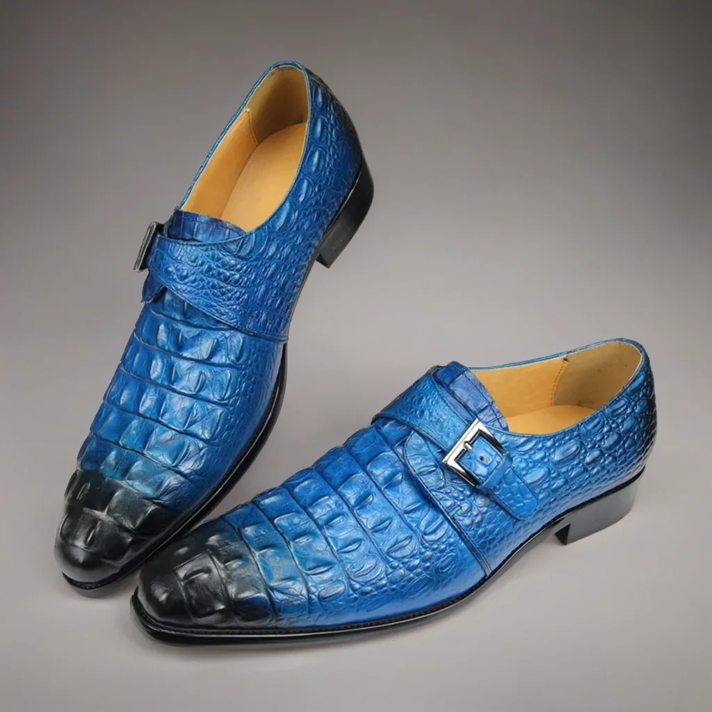 Zapatos Oxford para hombre, moda monje, hebilla de lujo, cuero de vaca, estampado de cocodrilo, boda, negocios, vestido Social informal, zapatos negros