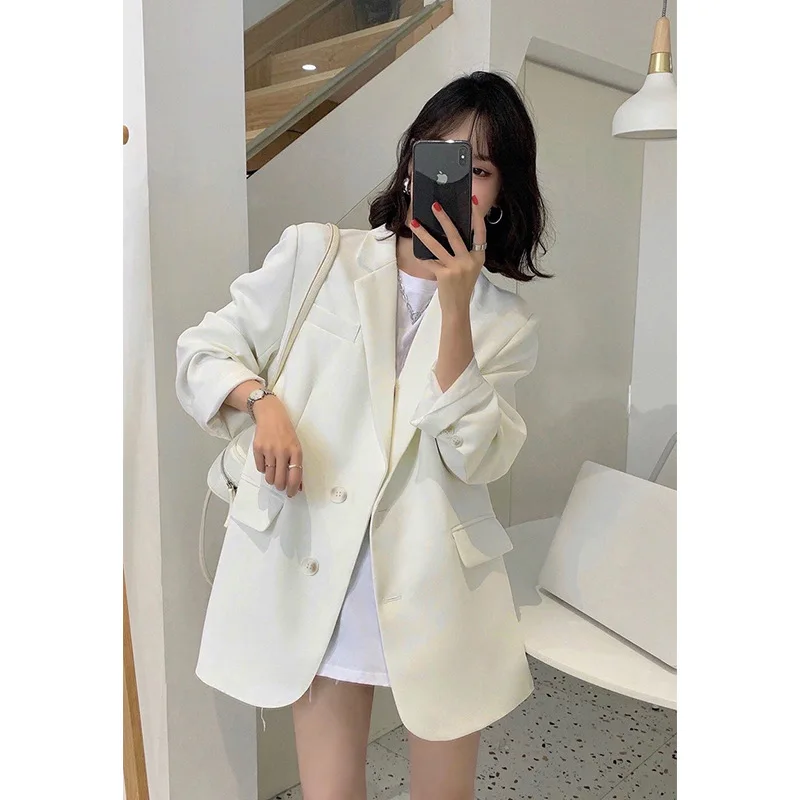 Blazer formal branco para mulheres, jaqueta formal, senhora do escritório, roupas de negócios, casaco solto feminino, roupas, vestido de baile, moda, primavera, 1 pc