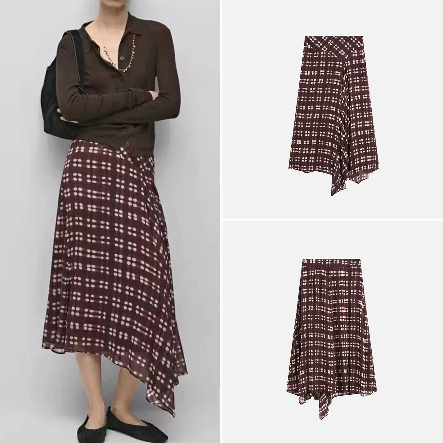 

Модная винтажная клетчатая драпированная юбка миди для женщин, весна 2026, новинка, элегантная приталенная юбка Z Brand