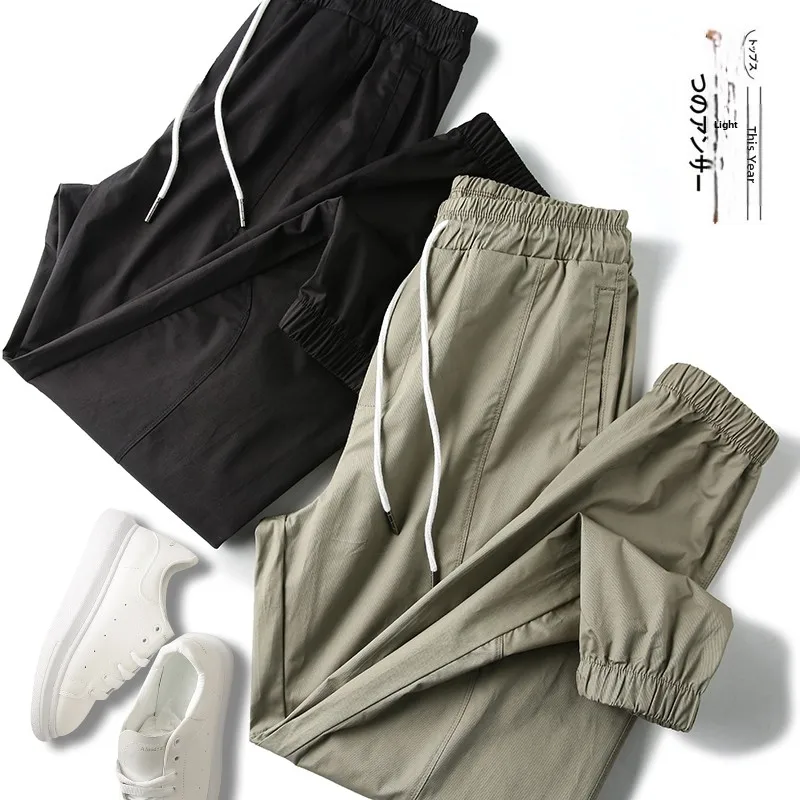 

Cotton Casual Pants Men's Spring Commute Elastic Waist Patchwork Sweatpants Loose Fit Long Trousers Trendy Sle