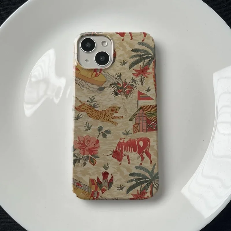 Chinese Style Retro Embroidery Painting Case for IPhone 16 15 14 13 Pro Max 12 Mini 11 Pro 16 Plus Shockproof Ultra Thin Cover