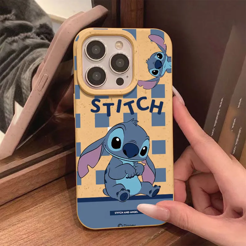 Disney Stitch Blue Purple Grid Phone Case for iPhone 16,15, 14, 13, 12, 11 Pro Max XR XS X 7, 8 Plus Y2K Soft Silicone Cover