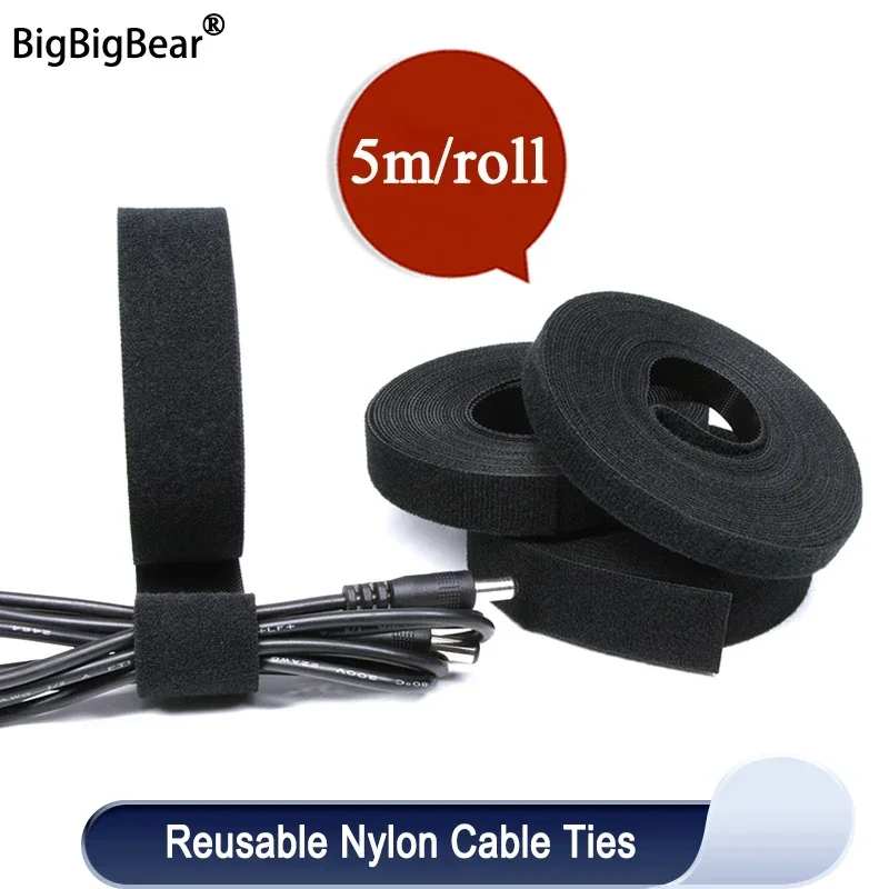 

Black Cable Ties Reusable Loop Bundle Self Adhesive Nylon Strap Organizer Clip Wire Holder Management Fastening Tape DIY