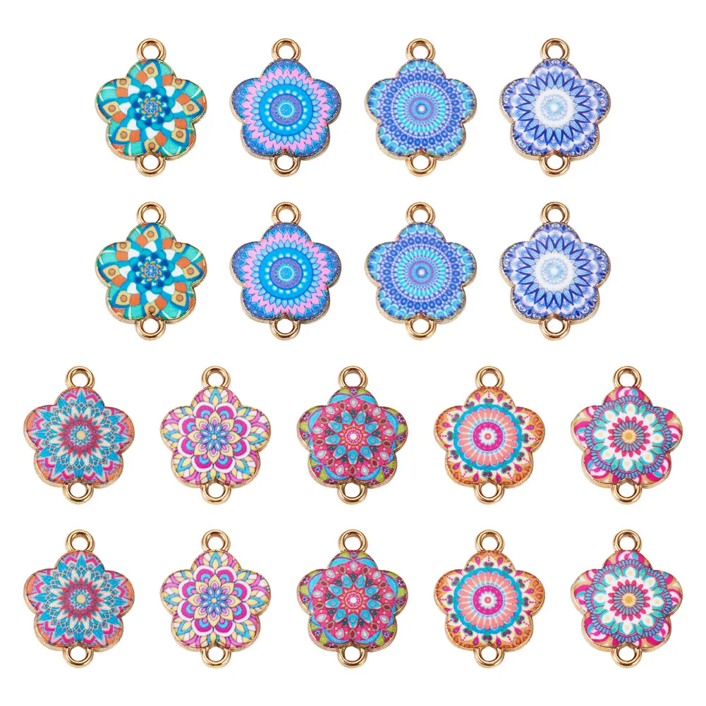 18Pcs Printed Enamel Flower Links Charms Light Gold Color Alloy Connector Charms for DIY Bracelet Earring Jewelry Making