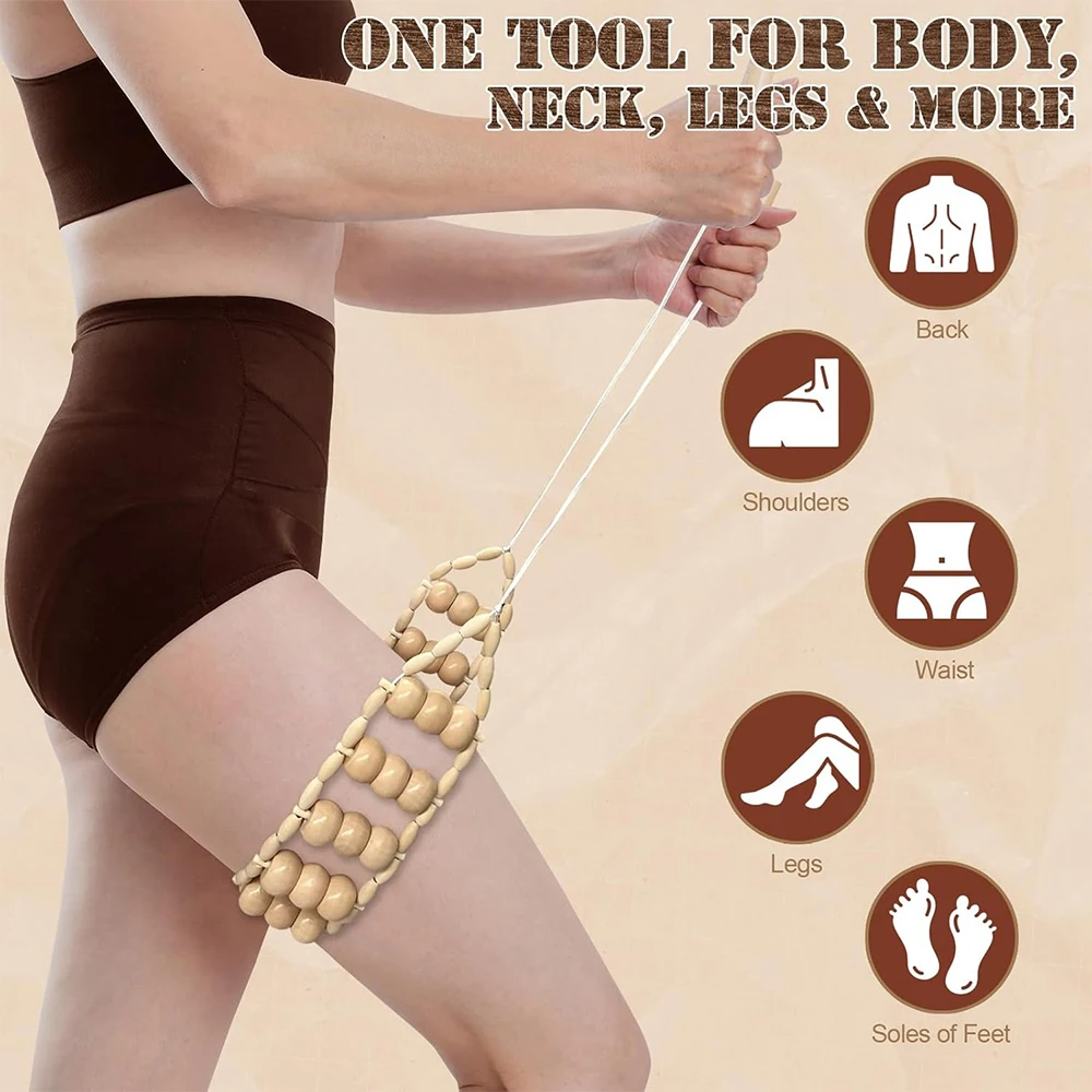 Full Body Massage Roller Rope Wood Back Massage Roller Rope Wood Therapy Cellulite Massage Tools for Neck Leg Back Pain Relief