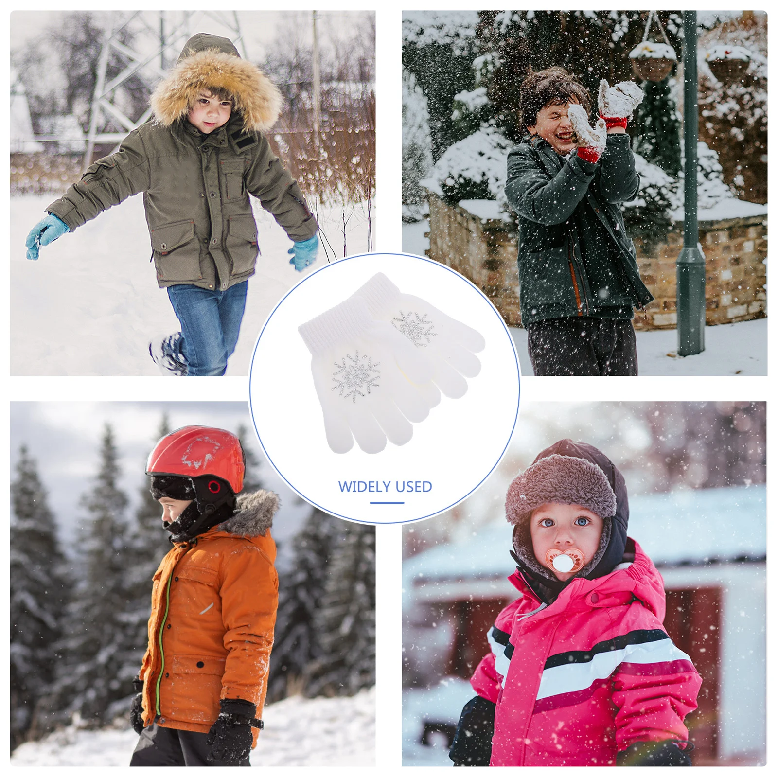 

1Pair Ice Skating Gloves Thick Knit Warm Practice Mittens Rhinestone Snowflake Anti Slip Protective Gear for Competition Sport