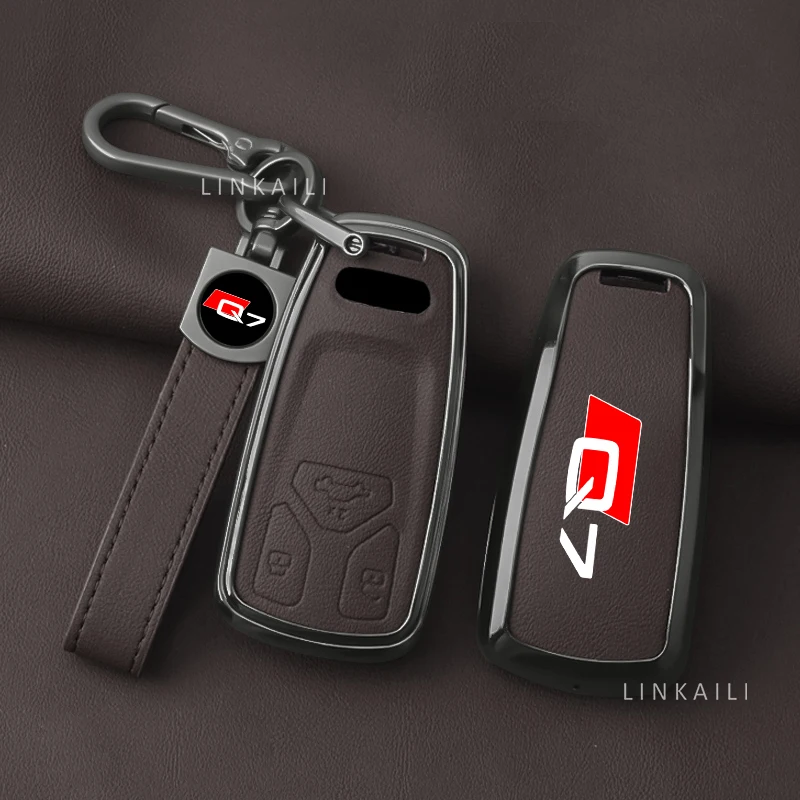 Adecuado para Audi Q7 sport 2016 2018 2019 modelo de aleación de zinc funda para llave de coche logotipo personalizado cuero moda funda para llave de coche Accesorios