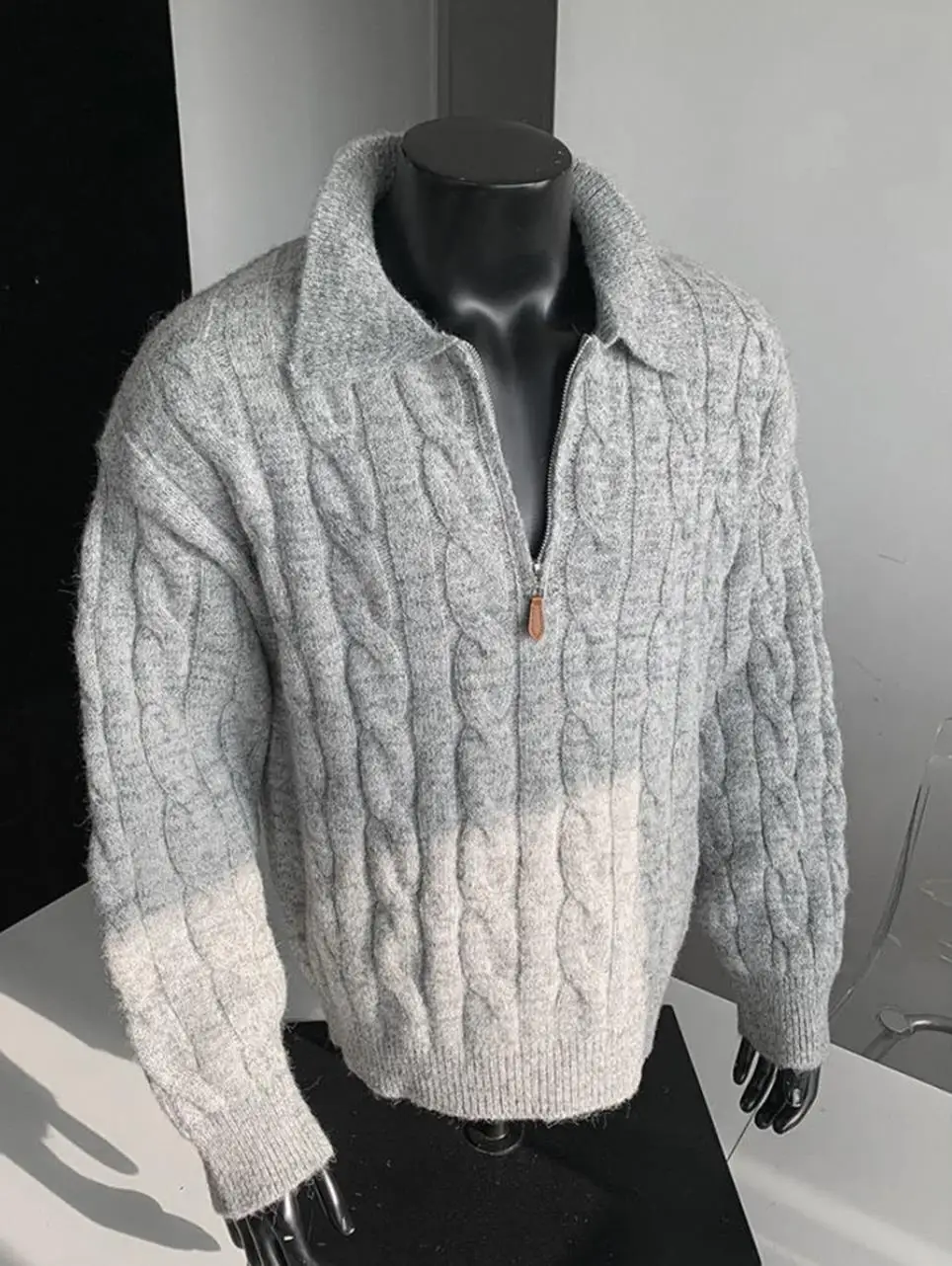 

Retro American Collar f Zip Knitted Sweater Men's Autumn Winter Lazy Sle Overhead Coat Loose Fit Comfortable Warmth