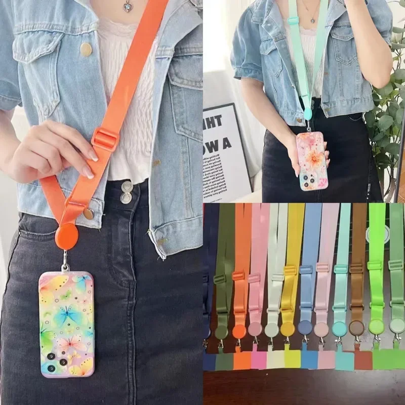 1 Piece Simplicity Long Crossbody Phone Lanyard with Gasket Patch Universal Candy Color Fashion Neck Strap Lanyard for Phone