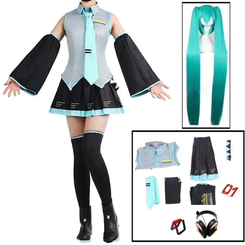 アニメキャラクターパフォーマンス服初音ミクミクアニメ服コスプレ服-jk-スカート同じスーツかつらアクセサリーハロウィン
