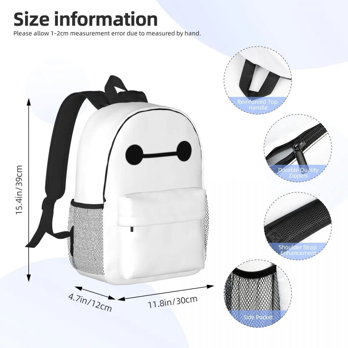 Big Hero 6 Novo padrão elegante bolsa escolar estampada mochila leve de 15 polegadas