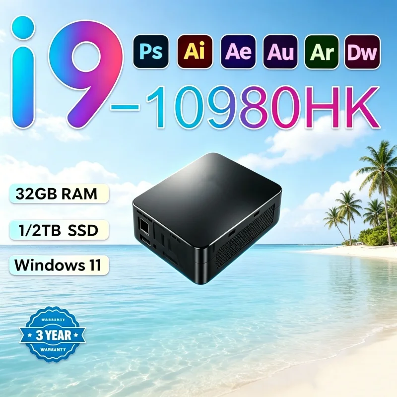 Sleek Portable MINI PC Equipped With Windows 11 Pro Core I9 10980HK 32GB RAM 1TB 2TB SSD WIFI 6 BT5.2 4K HD Compact Gaming